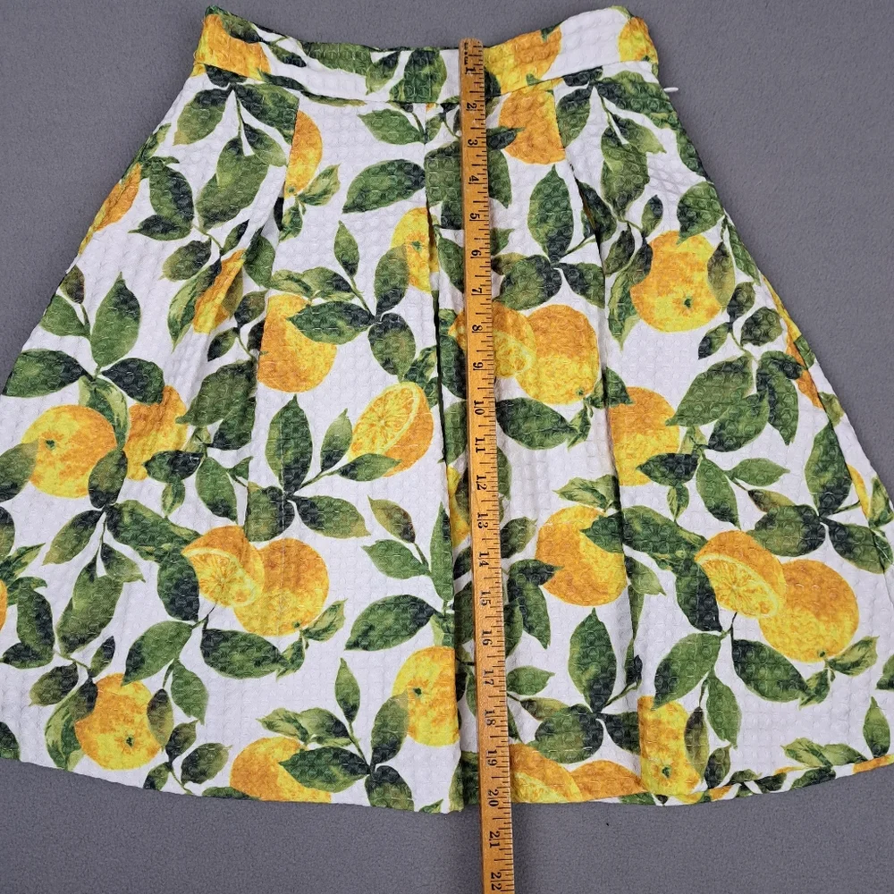 Mia MIIA‎ Skirt Women's 24 White Orange Citrus Pleated Mini Playful Summer Japan